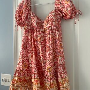 Olivaceous Puff sleeve floral mini dress size M